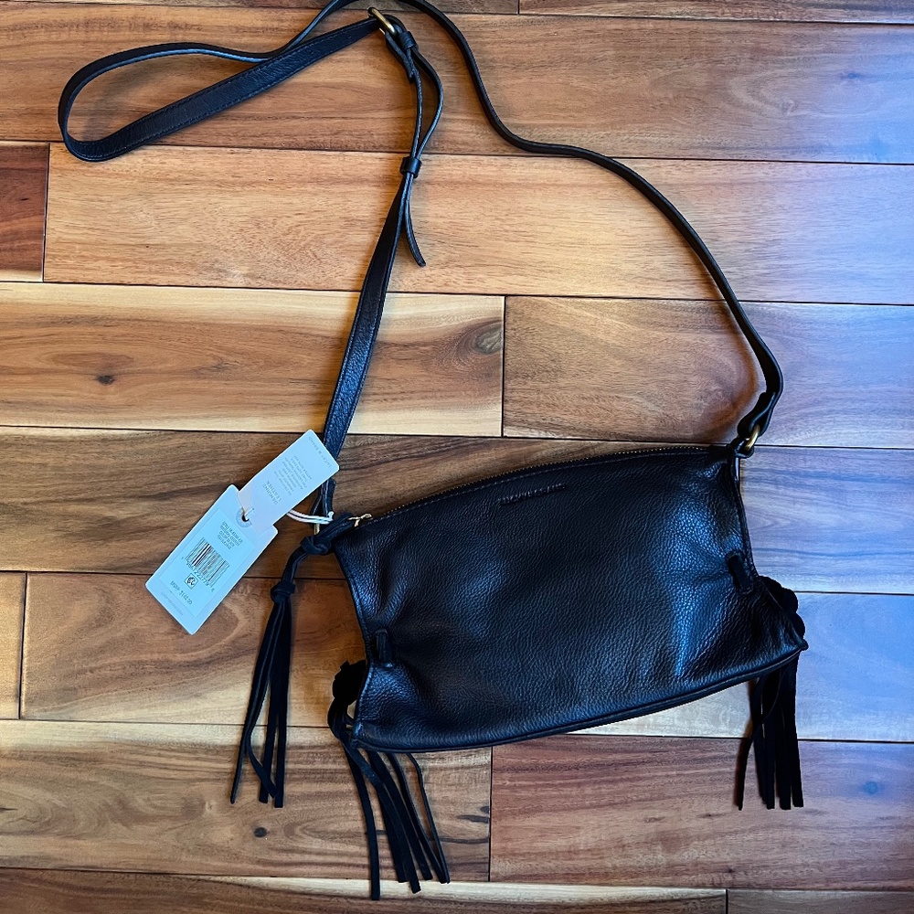 Lucky Brand Erma Black  Leather Crossbody Fringe Bag Purse NWT